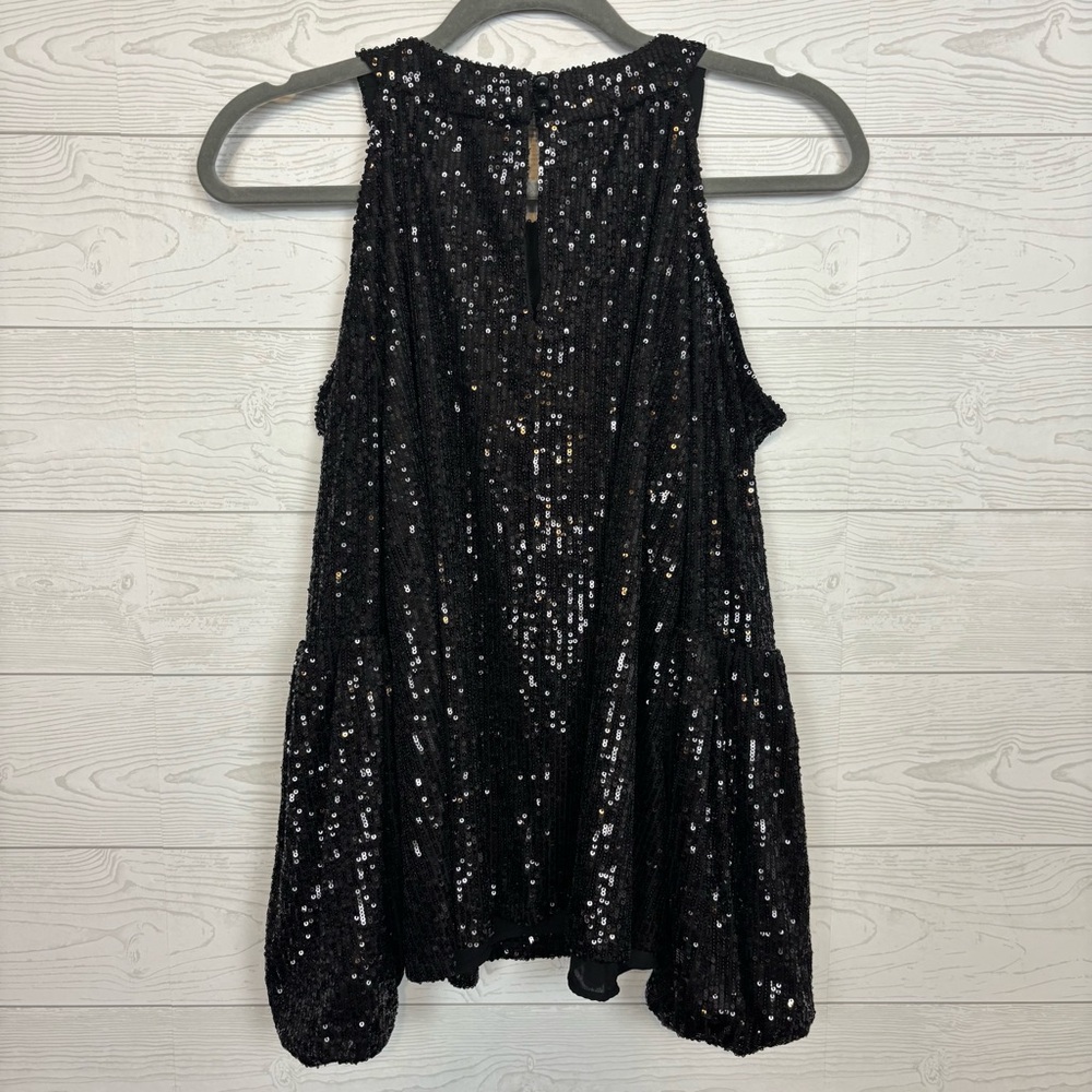 CeCe Black Sequin Cold Shoulder Blouse Size Large - Picture 6 of 9